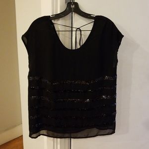 a.n.a. black sheer sequined blouse with tie
